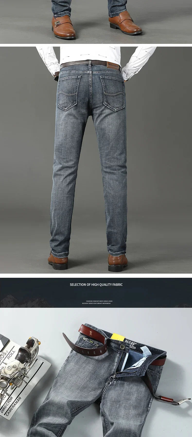 WTHINLEE Men's Smart Casual Mid-Waist Denim Jeans - Straight Fit, Full-Length, Midweight