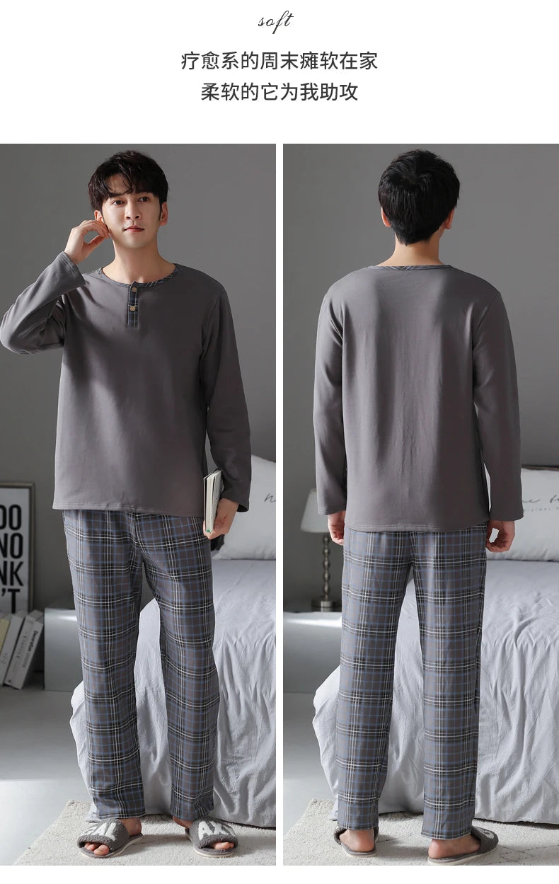 Elegant Man's Pajamas Loungewear 2023 Autumn Winter New Big Size 3xl 4xl Knitted Cotton Sleepwear Fashion Lounge Set Nightwear