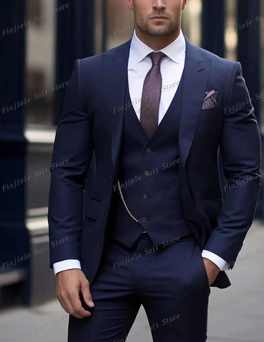 Fiojiele Men's Formal Wedding Suit - 4-Season Cotton-Polyester Blend, Single Breasted