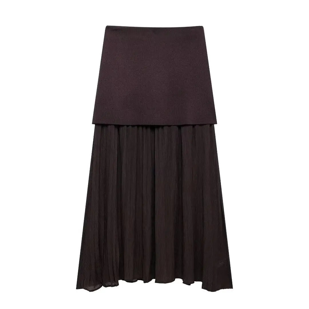 TRAFZA Women’s V-Neck Pleated Maxi Dress – Ankle-Length with Decorative Buttons for Autumn/Winter