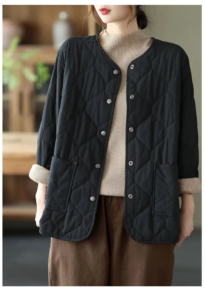 LUO. TAO. FUSH I Women's Winter Office Lady Coat – Single-Breasted Buttoned Short Jacket