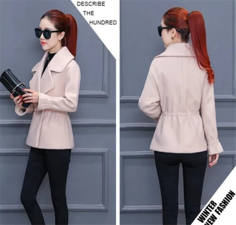 XLMJDZGS Women's Slim Fit Woolen Coat – Casual Autumn & Winter Outerwear with Turn-Down Collar