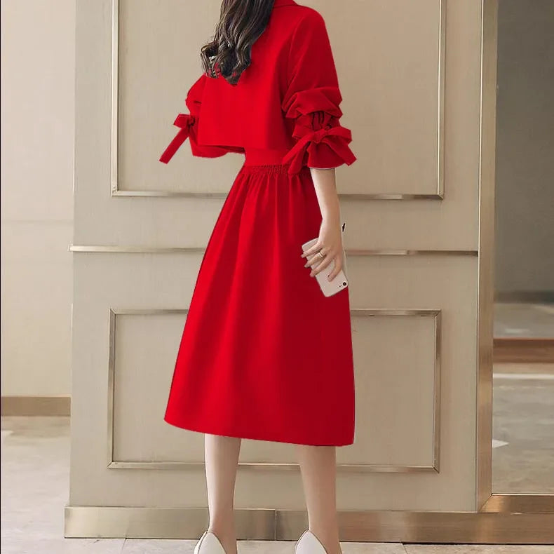 NoEnName_Null Women's Preppy Style Double-Breasted Trench Coat with Ruched and Spliced Details