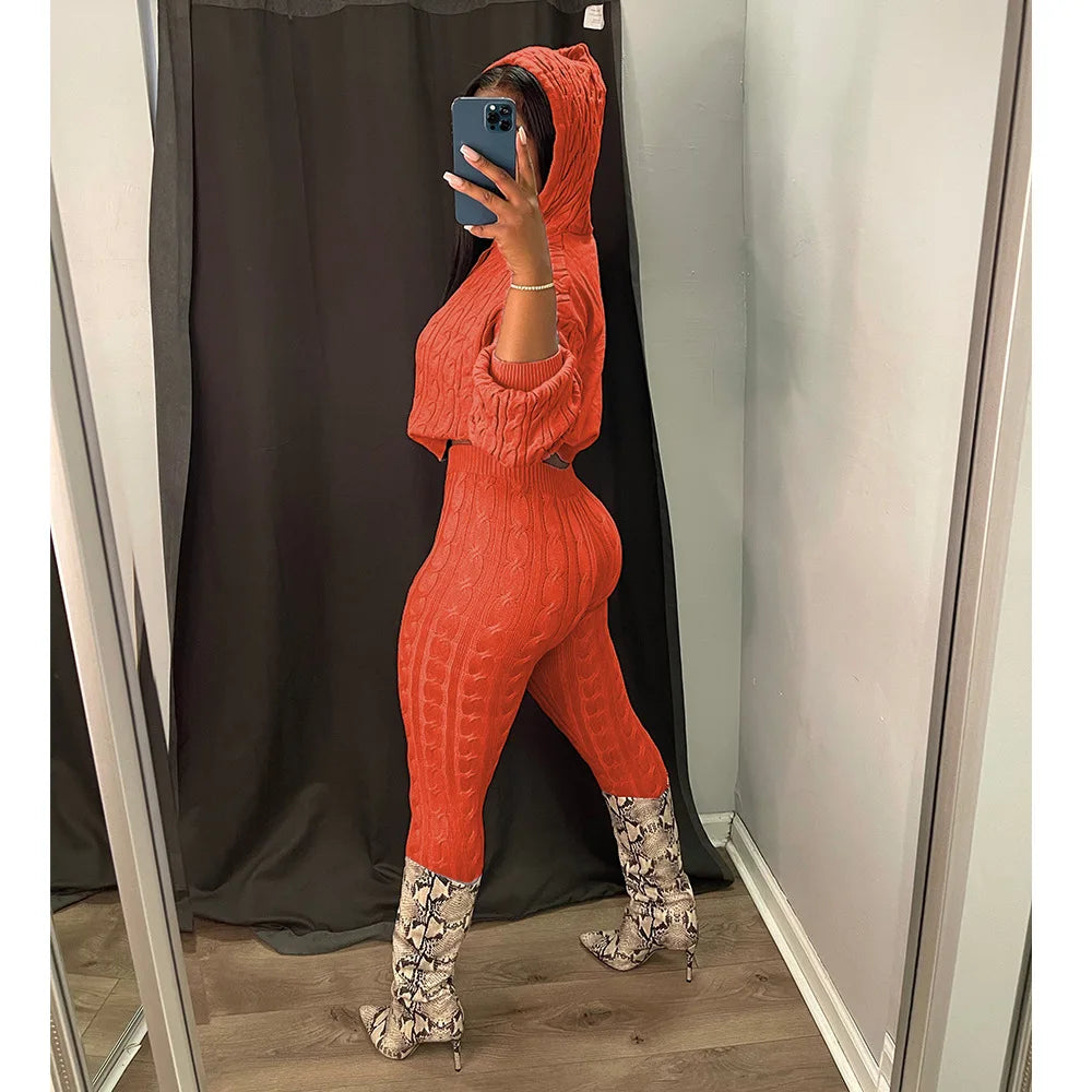 Mandydress Women's Hooded Casual Pullover and High-Waist Skinny Pants Set – Autumn/Winter Collection