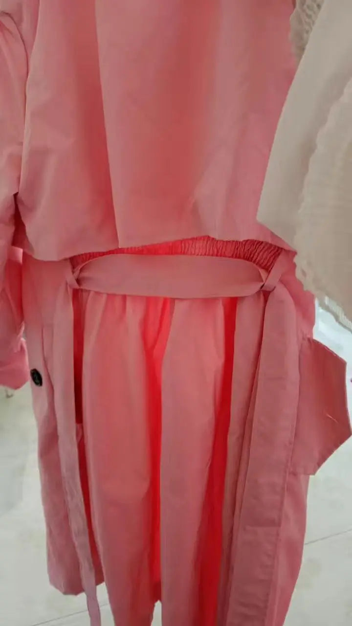 NoEnName_Null Women's Preppy Style Double-Breasted Trench Coat with Ruched and Spliced Details