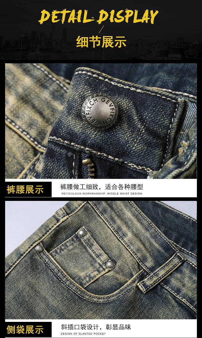 Denim jeans Pants Slim Fit Retro Stretch 2023 Winter Autumn Trousers Moto Biker Jeans High Quality