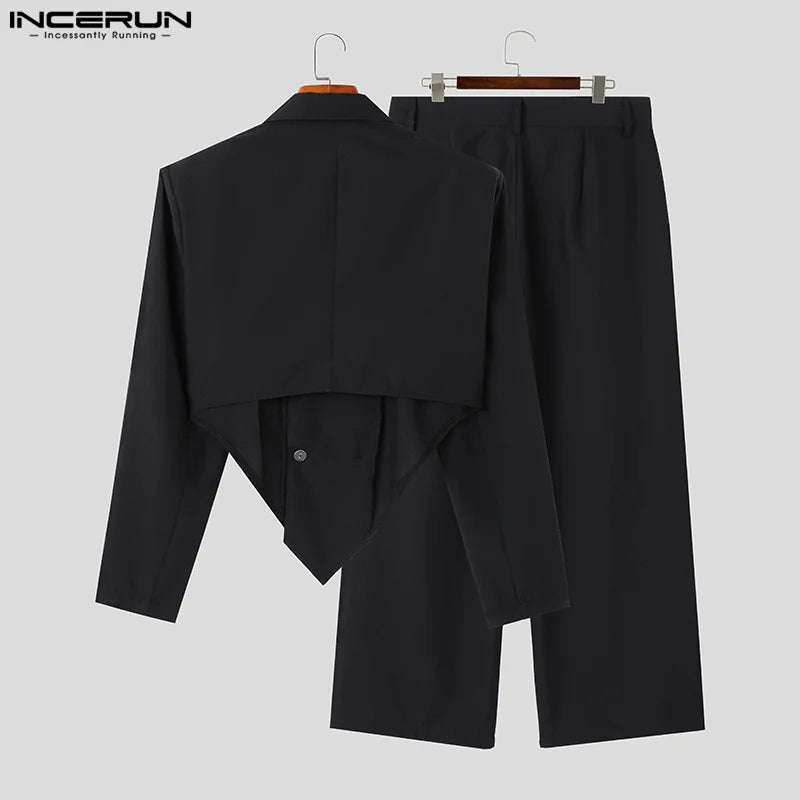 Men’s Solid Color Casual Set – Comfortable Polyester with Notched Collar & Elastic Waist