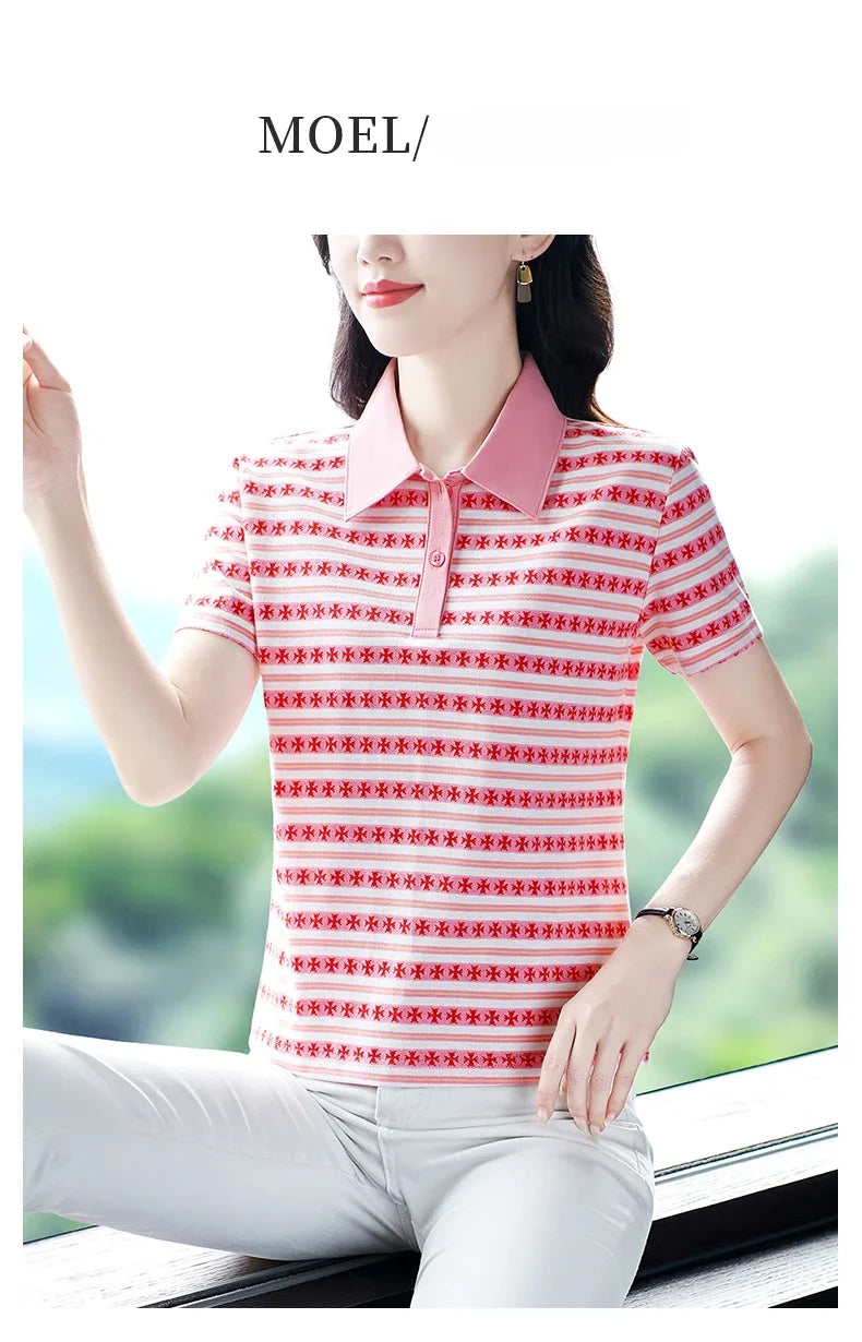 Moeroshe Casual Contrast Color Cotton Polo Shirt – Summer 2024 Collection