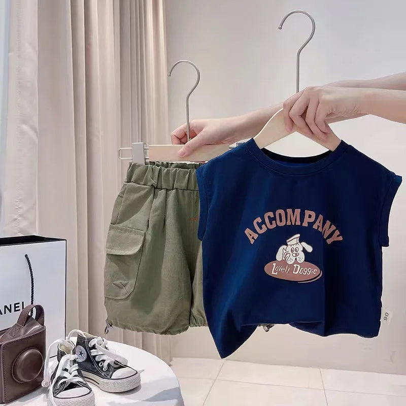 NoEnName_Null Summer Cartoon Cotton Set for Boys (1-3Y) – Sleeveless Pullover Outfit