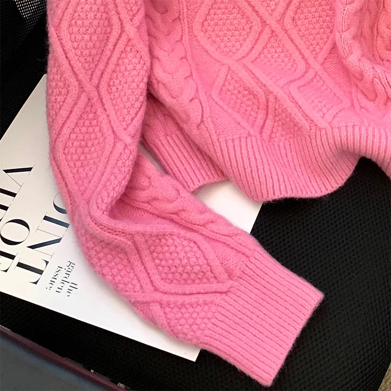 LEOSOXS Women’s Sweet High Street Wool Pullover – Autumn/Winter Solid O-Neck Sweater in Pink