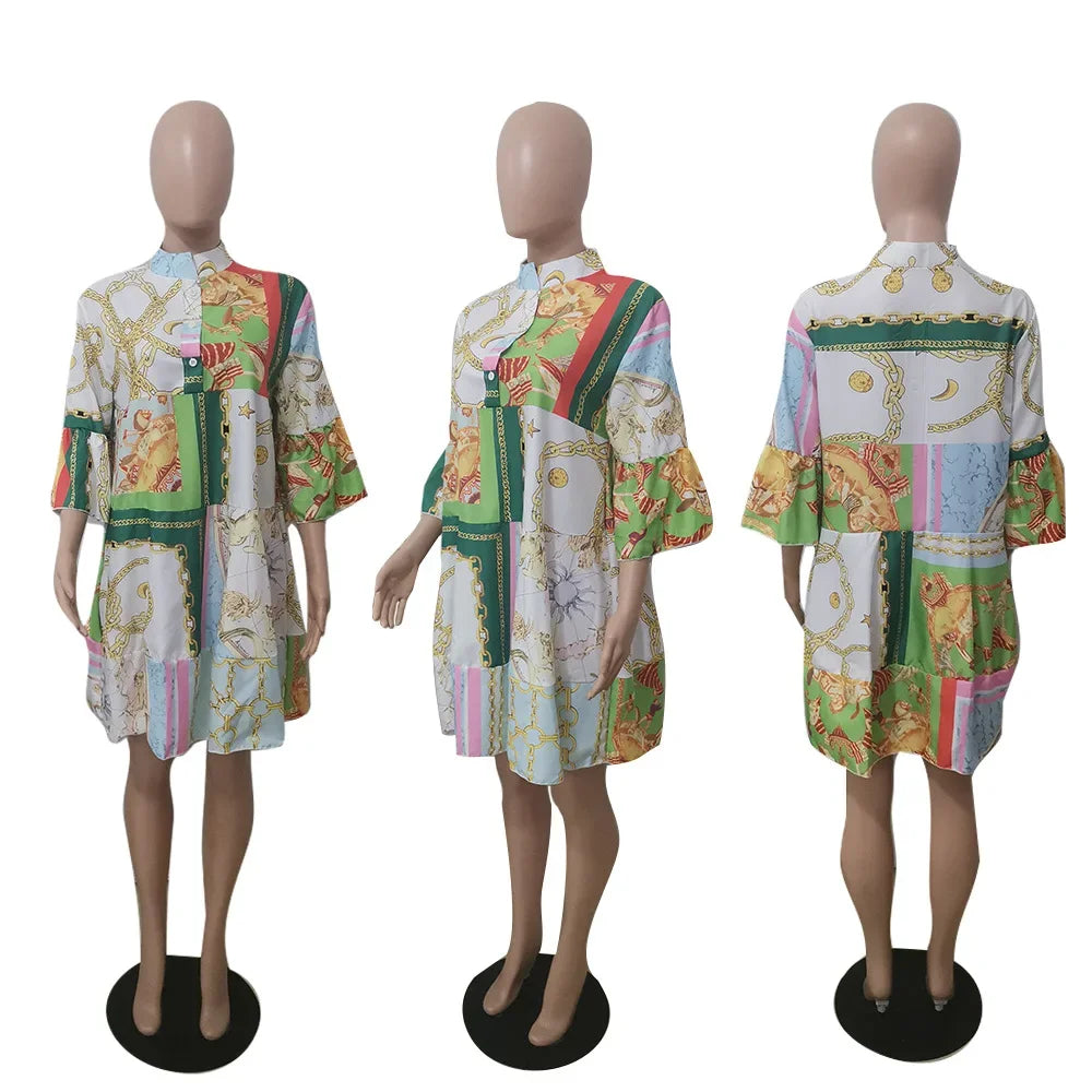 CM.YAYA Women's Casual Paisley Print A-Line Mini Dress with Flare Sleeves – Summer 2024 Collection