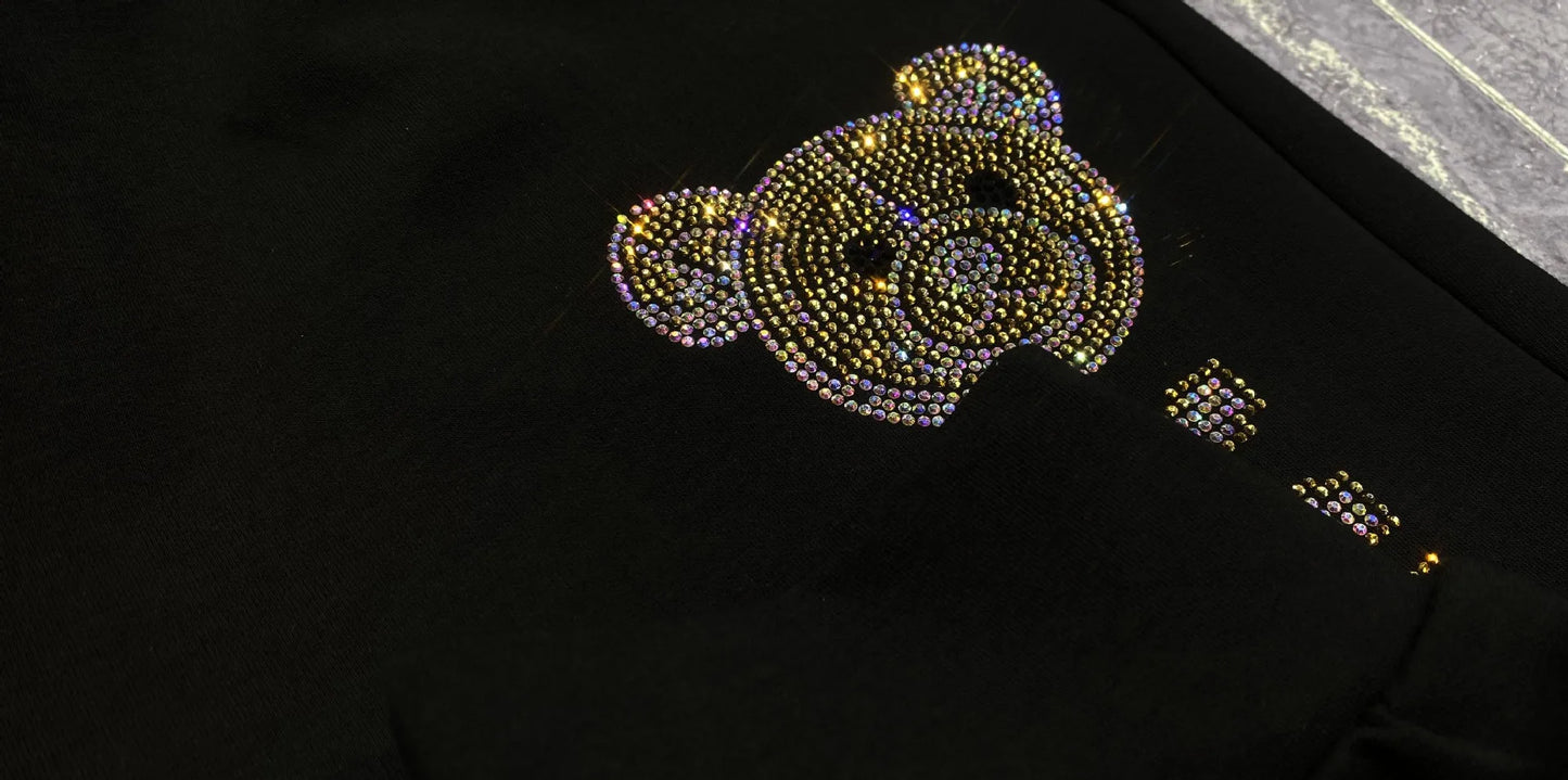 NoEnName_Null Casual Autumn/Winter Cartoon Pattern Pullover Set with Drawstring Waist and Pockets   