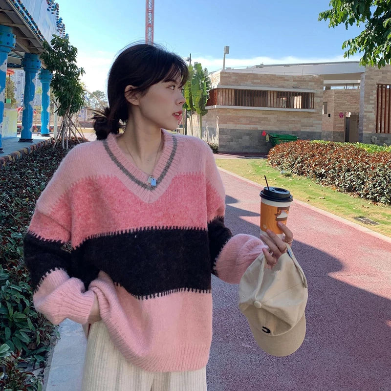 JiaoAmple Women’s Casual V-Neck A-Line Sweater Dress Set – Autumn/Winter Geometric Knit Dress