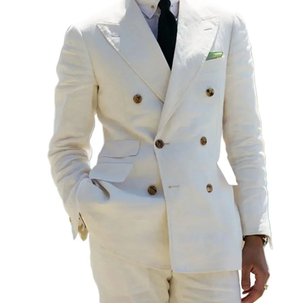 Stylish Double-Breasted Linen Suit for Men – Casual & Comfortable for All Seasons