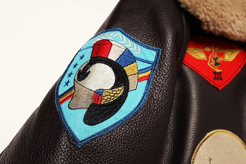 NoEnName_Null Men’s Military Style Cow Leather Jacket – Winter Outerwear with Zippers and Turn-Down Collar