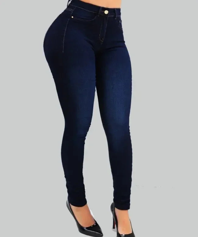 Wulend Women's High-Waisted Denim Pencil Pants - Button Fly, Ankle-Length, Regular Fit, All-Season Streetwear