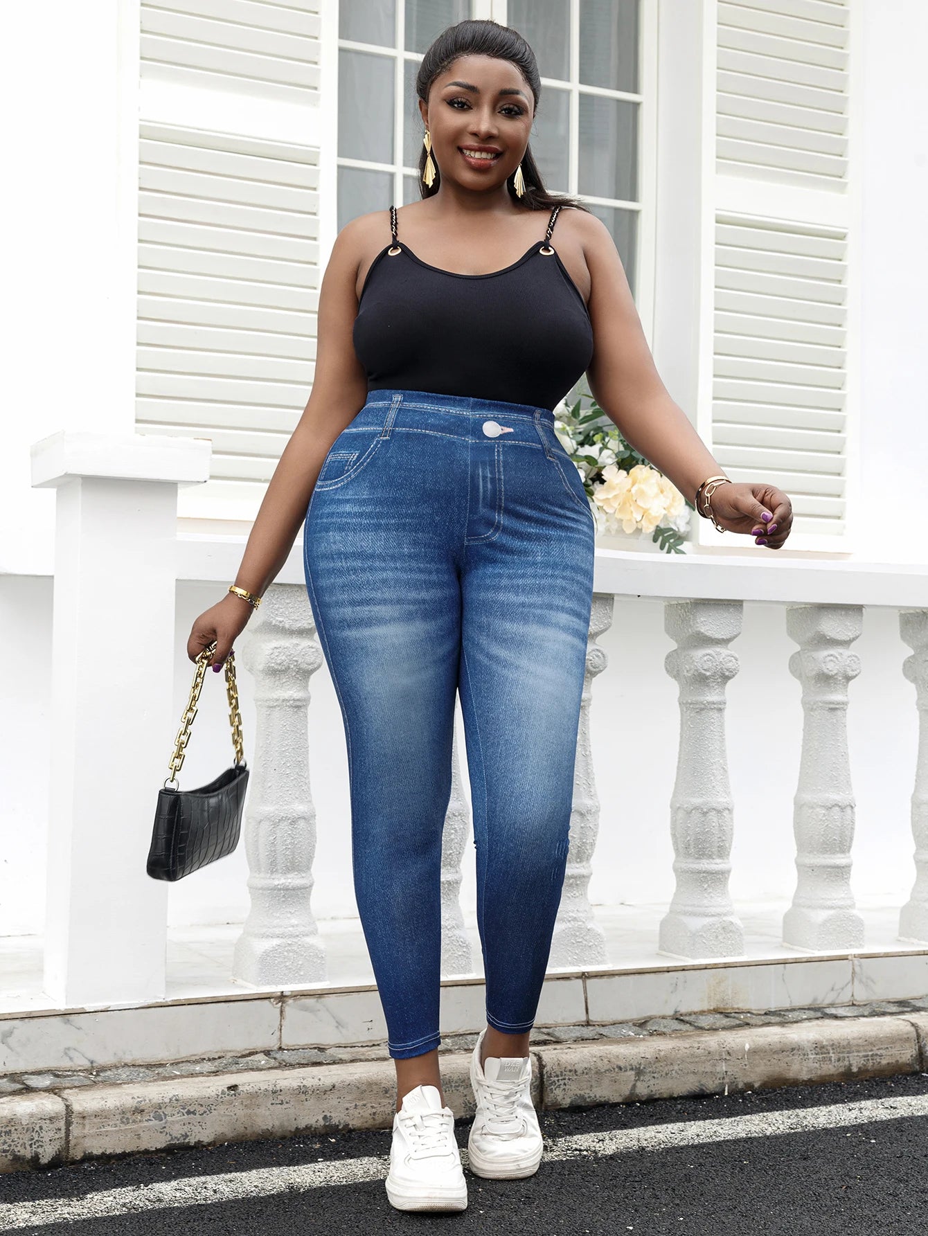 NoEnName_Null Women's Casual Knit Polyester Full-Length Pencil Pants with High Stretch and Print Pattern