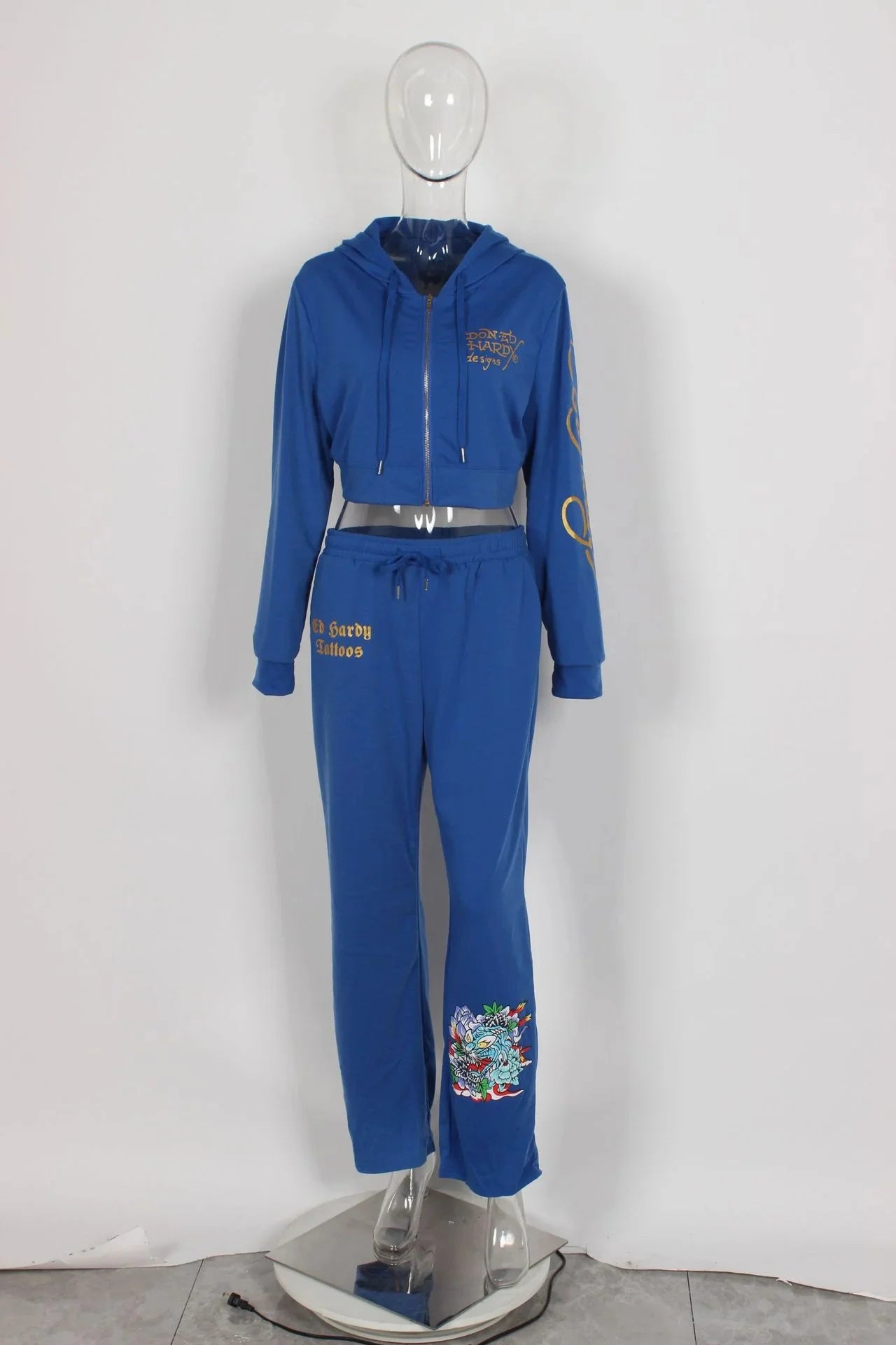 Kontturi Streetwear Women's Autumn/Winter Hooded Zip-Up Set with Ankle-Length Pants