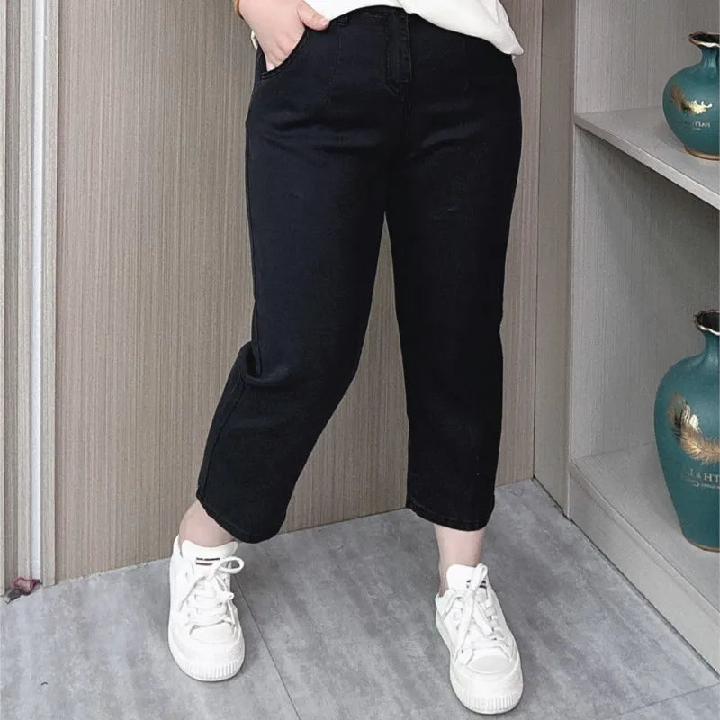 BISENMADE Women's High-Waist Slim Fit Stripe Harem Jeans with Pockets – Ankle-Length for Spring/Summer