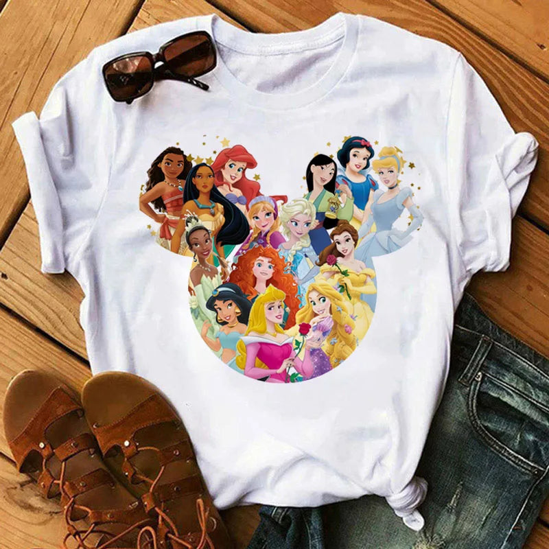 Disney Women's Junior Casual Cartoon Fairy Tale Print Tee – Summer Collection