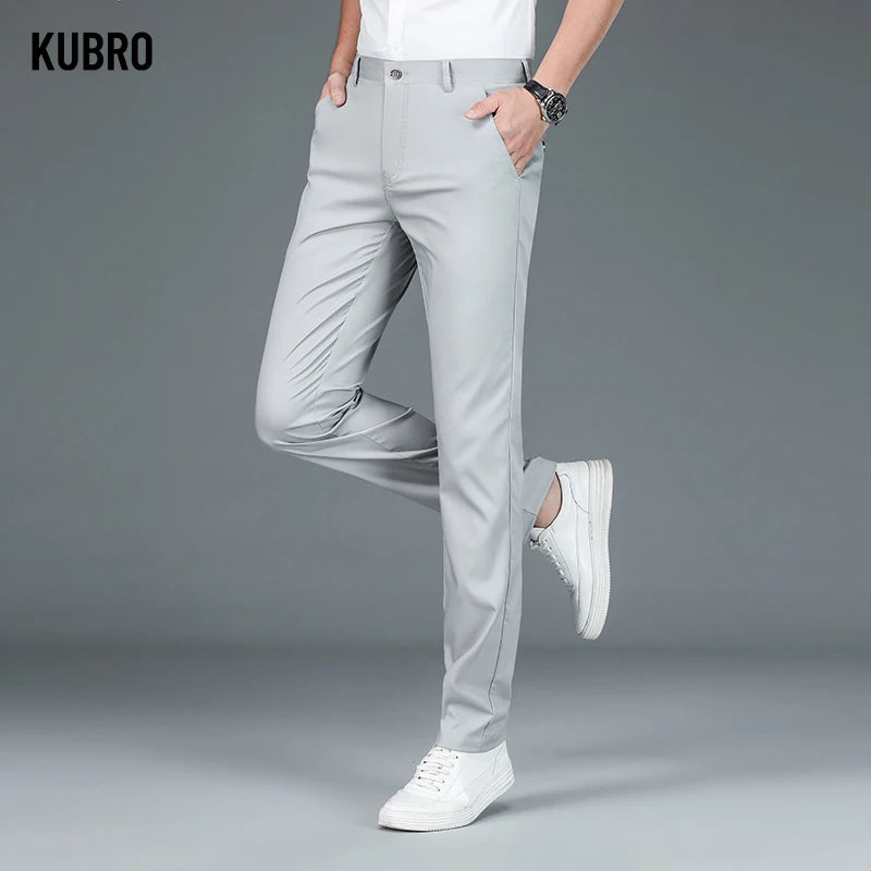 KUBRO Smart Casual Men’s Suit Pants – Cotton and Polyester Blend, Button Fly, Perfect for Business