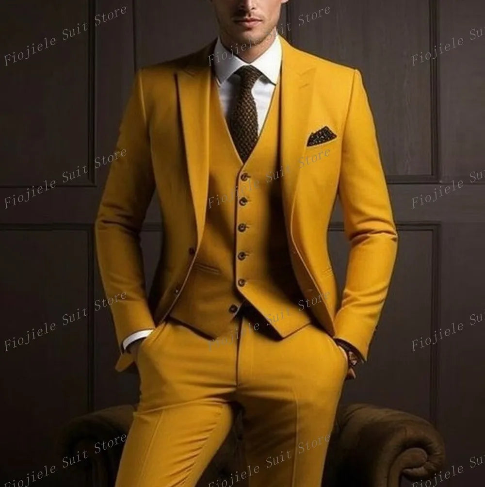 Fiojiele Men's Formal Wedding Suit - 4-Season Cotton-Polyester Blend, Single Breasted