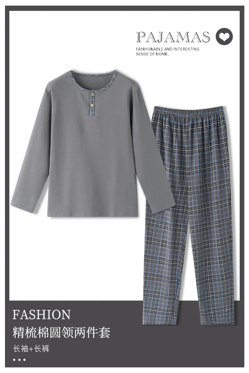 Elegant Man's Pajamas Loungewear 2023 Autumn Winter New Big Size 3xl 4xl Knitted Cotton Sleepwear Fashion Lounge Set Nightwear