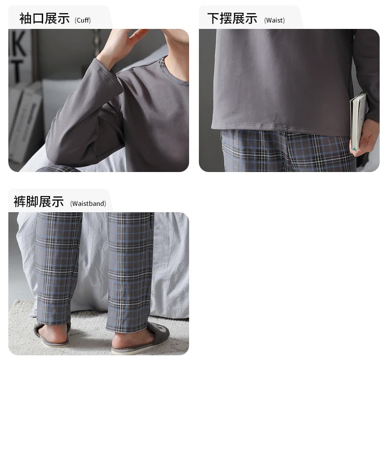 Elegant Man's Pajamas Loungewear 2023 Autumn Winter New Big Size 3xl 4xl Knitted Cotton Sleepwear Fashion Lounge Set Nightwear