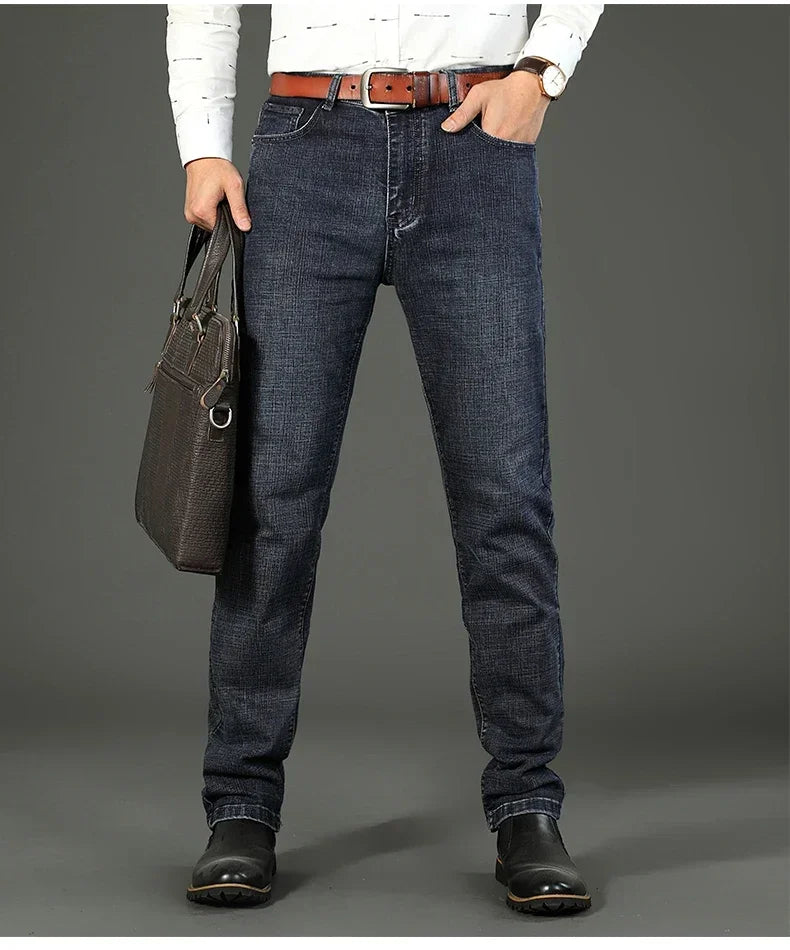 WTHINLEE Men's Smart Casual Mid-Waist Denim Jeans - Straight Fit, Full-Length, Midweight