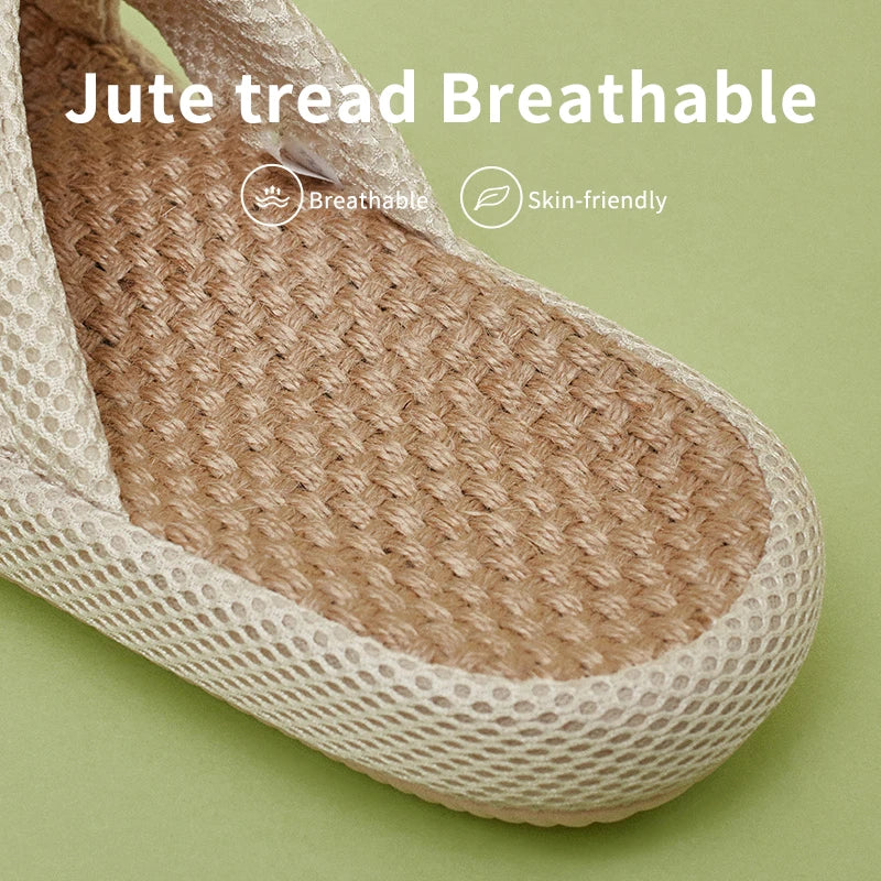 Utune Women's Cross-Tied Hemp Slippers - Comfortable Indoor Flat Slippers for Summer & Autumn
