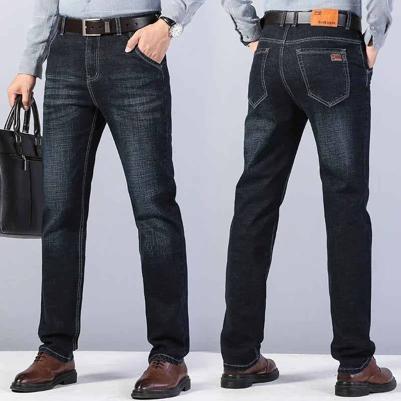 Business Men's Stretch Jeans Autumn New Straight Casual Regular Classic Fashion Denim Trousers