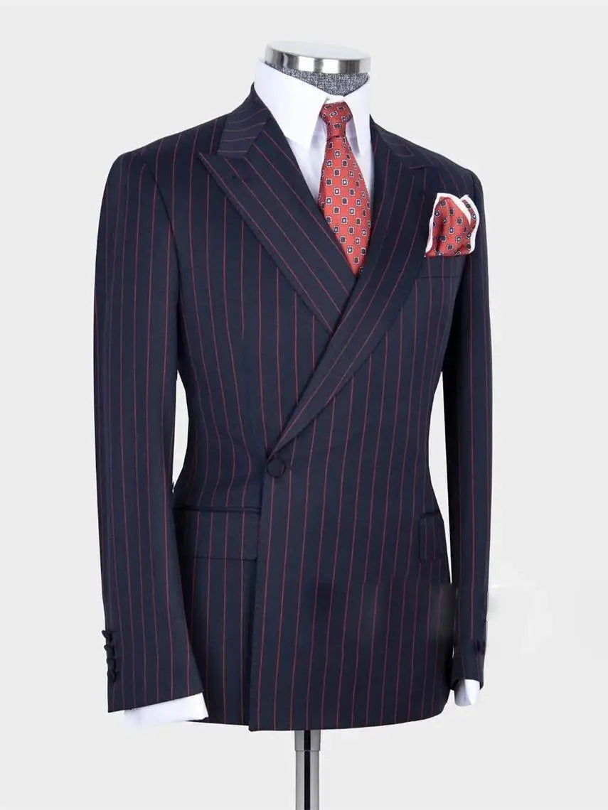 NoEnName_Null Men's Smart Casual Double-Breasted Suit – Cotton & Polyester Blend for All Seasons