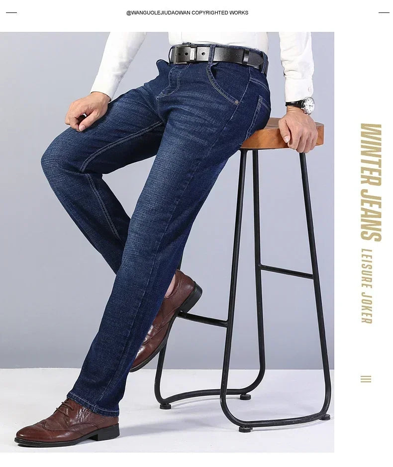 Business Men's Stretch Jeans Autumn New Straight Casual Regular Classic Fashion Denim Trousers
