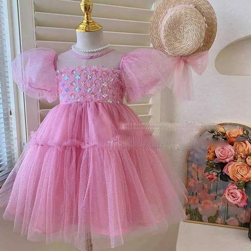 Cute A-Line Sequined Summer Dress for Girls – Solid Color | Ages 4–6Y