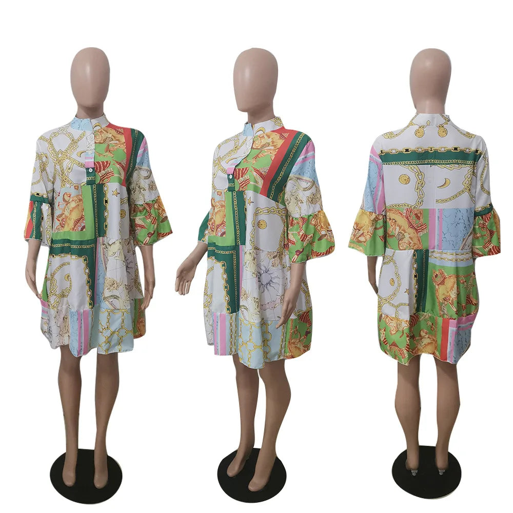 CM.YAYA Women's Casual Paisley Print A-Line Mini Dress with Flare Sleeves – Summer 2024 Collection