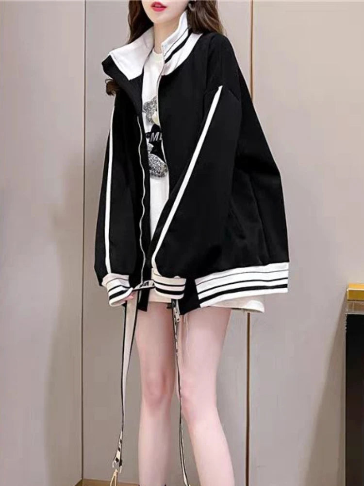 Stylish Striped Zip-Up Sweatshirt for Women - Cozy & Versatile Autumn/Winter Office Wear