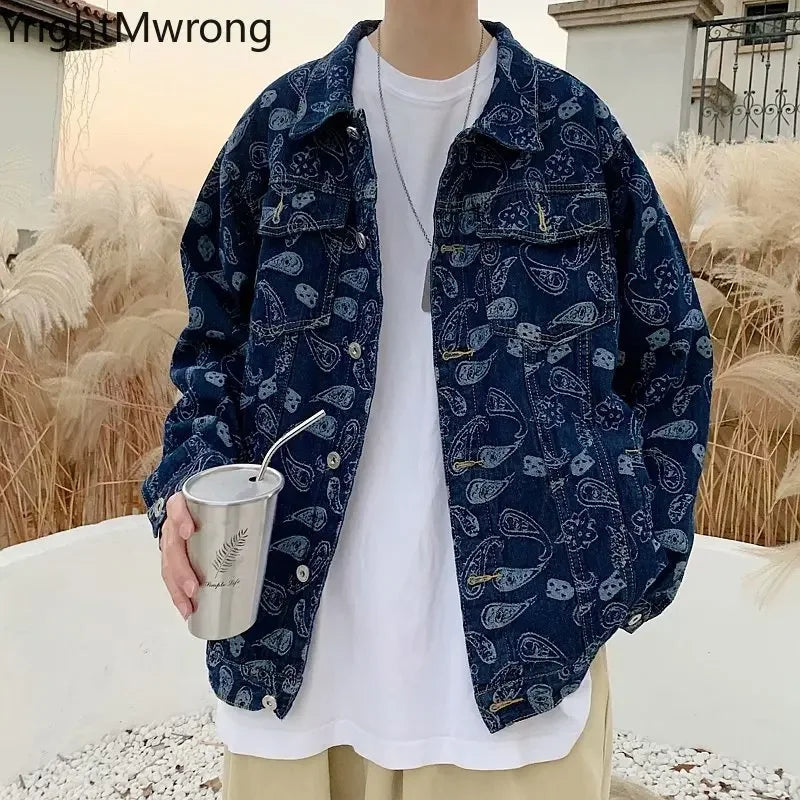 YrightMwrong High Street Floral Denim Jacket - Stylish, Casual Outerwear for Spring and Autumn