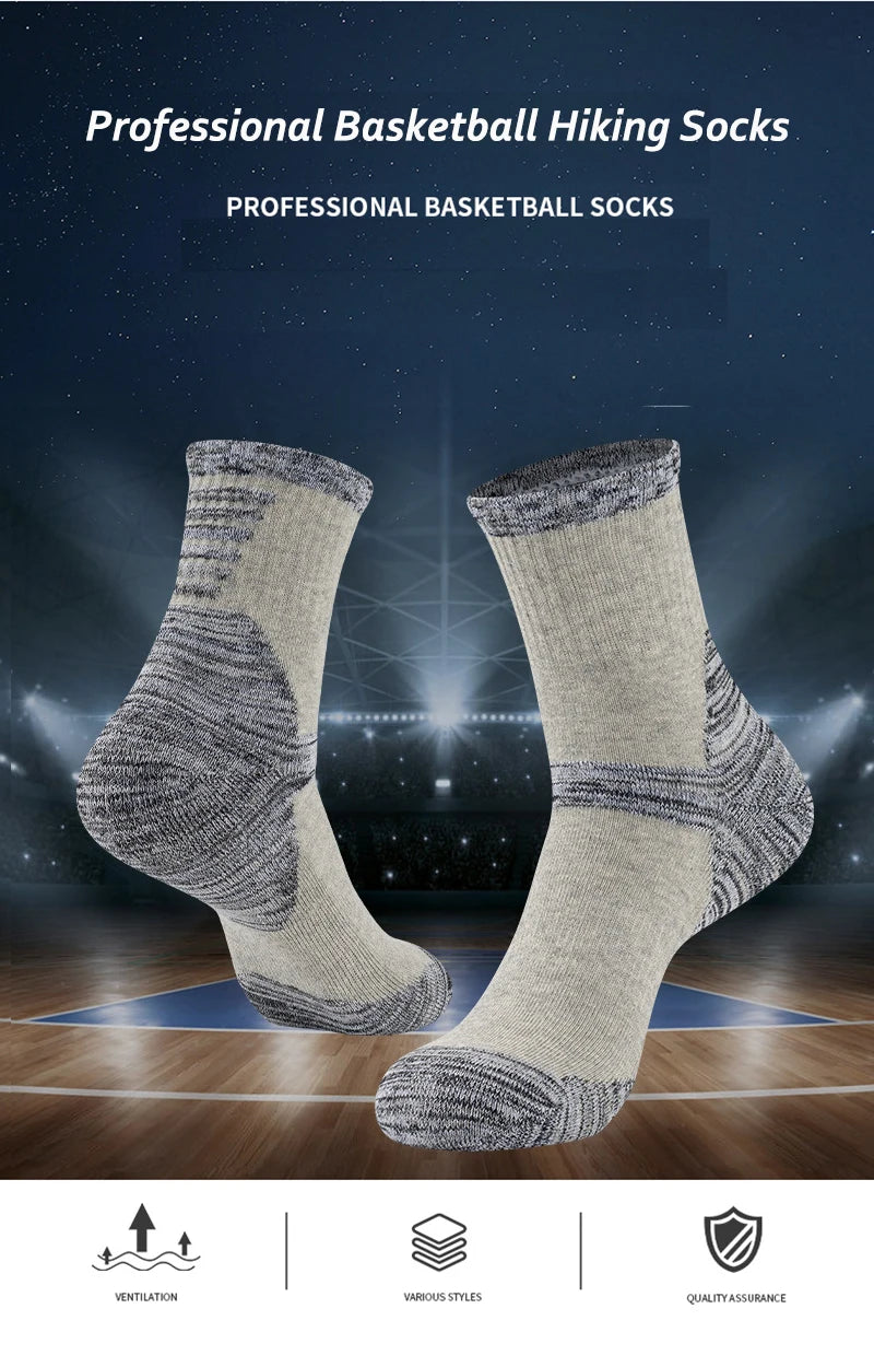 YWSLRC Men's Cotton Hiking Socks – Elastic, Anti-Slip, Moisture-Wicking for Daily & Exercise