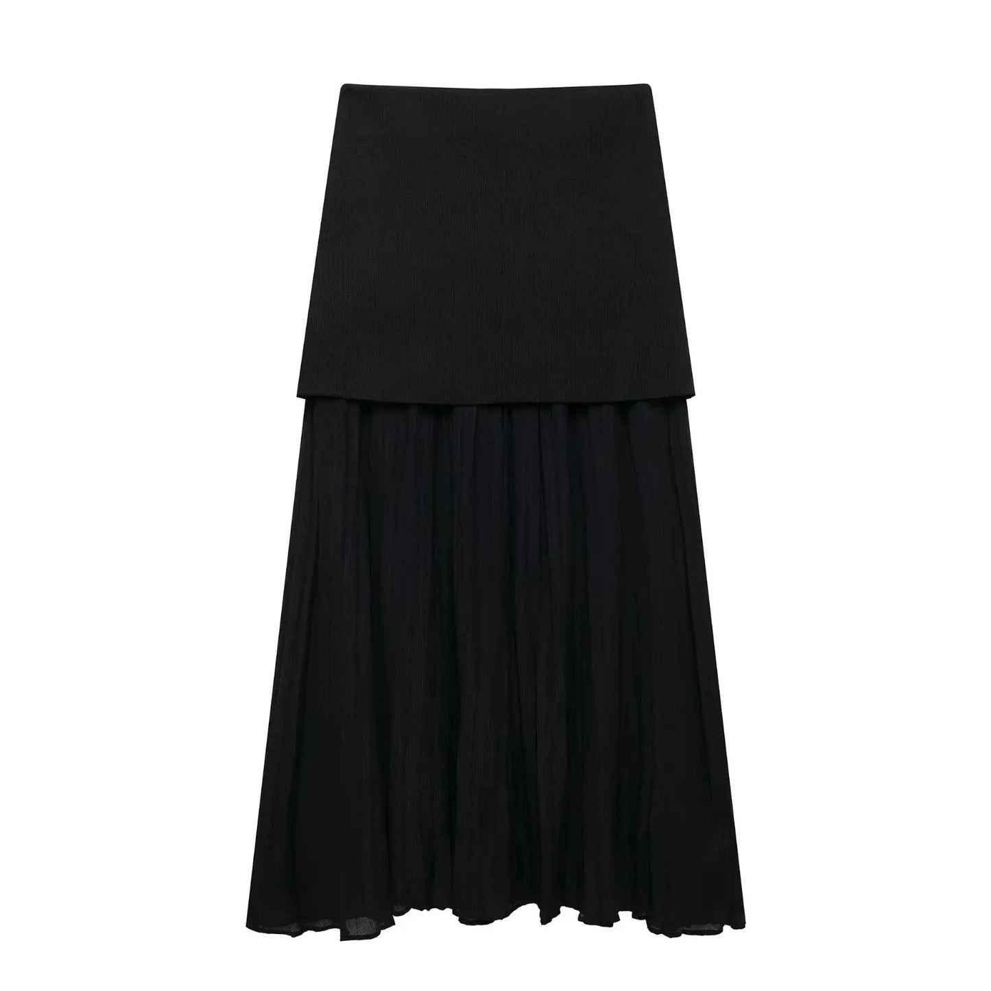 TRAFZA Women’s V-Neck Pleated Maxi Dress – Ankle-Length with Decorative Buttons for Autumn/Winter