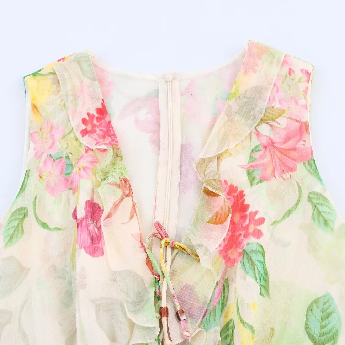 Women's Sleeveless V-Neck Summer Dress – Knee-Length A-Line Beach Style | High Stretch Polyester | NoEnName_Null