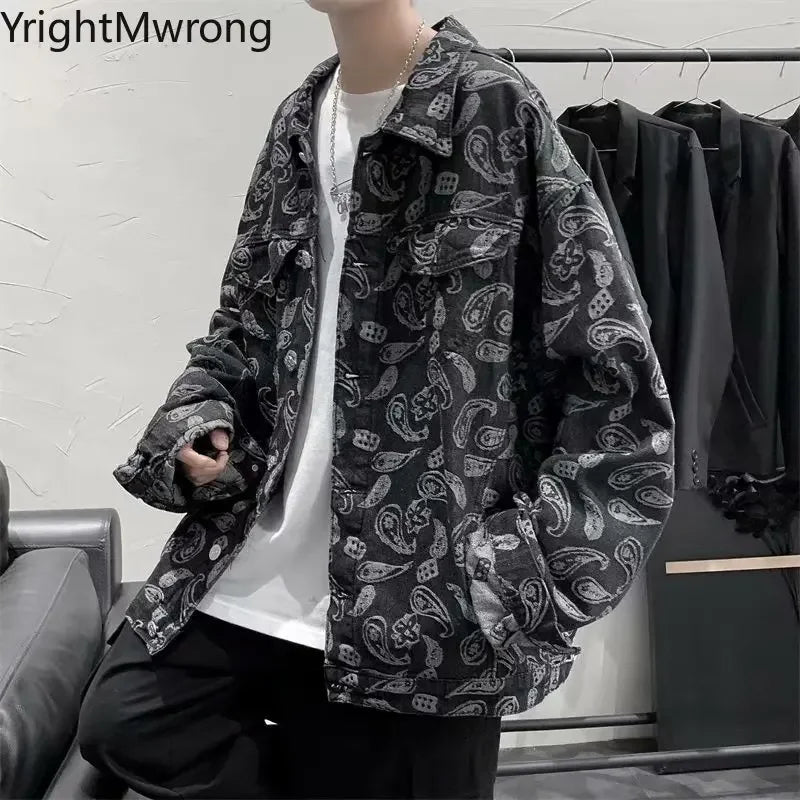YrightMwrong High Street Floral Denim Jacket - Stylish, Casual Outerwear for Spring and Autumn