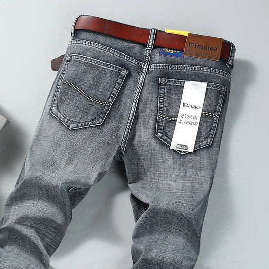 WTHINLEE Men's Smart Casual Mid-Waist Denim Jeans - Straight Fit, Full-Length, Midweight