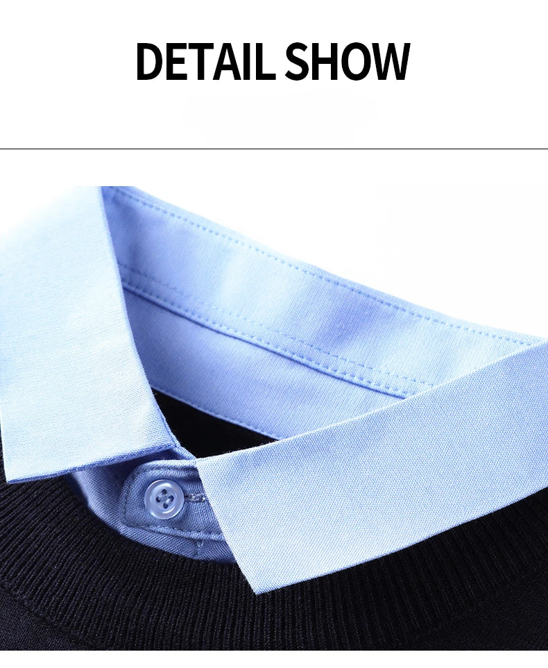 NoEnName_Null Men's Casual Pullover – Wool & Lycra Blend with Turn-Down Collar