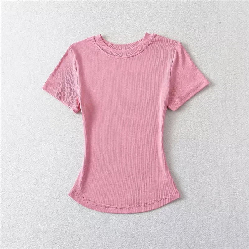 STVY Women's Slim Fit Solid Knit Tee with O-Neck - High Street Spring/Summer Top