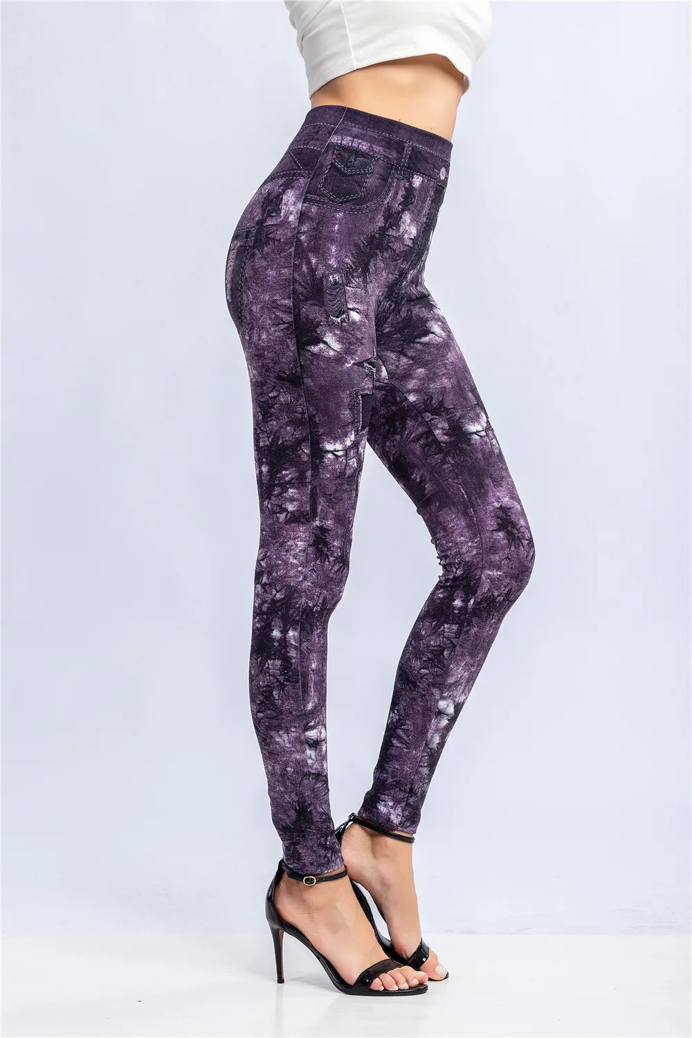 CUHAKCI Women's High-Waist Seamless Printed Leaf Leggings – Ankle-Length, Sexy Workout Gym Tights