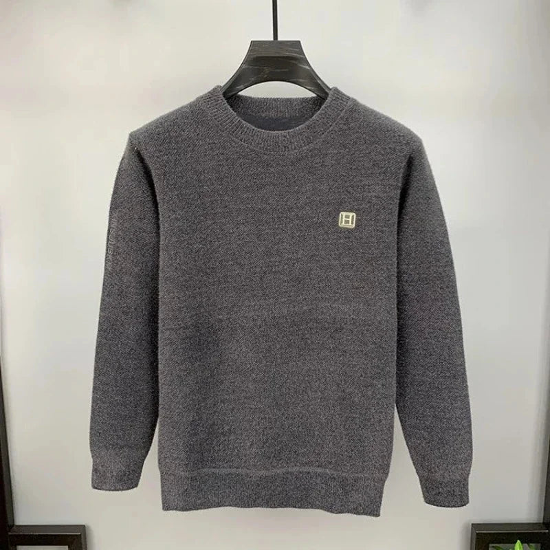 Autumn Winter Warm Fleece Men Sweater - Casual Pullover with Embroidery
