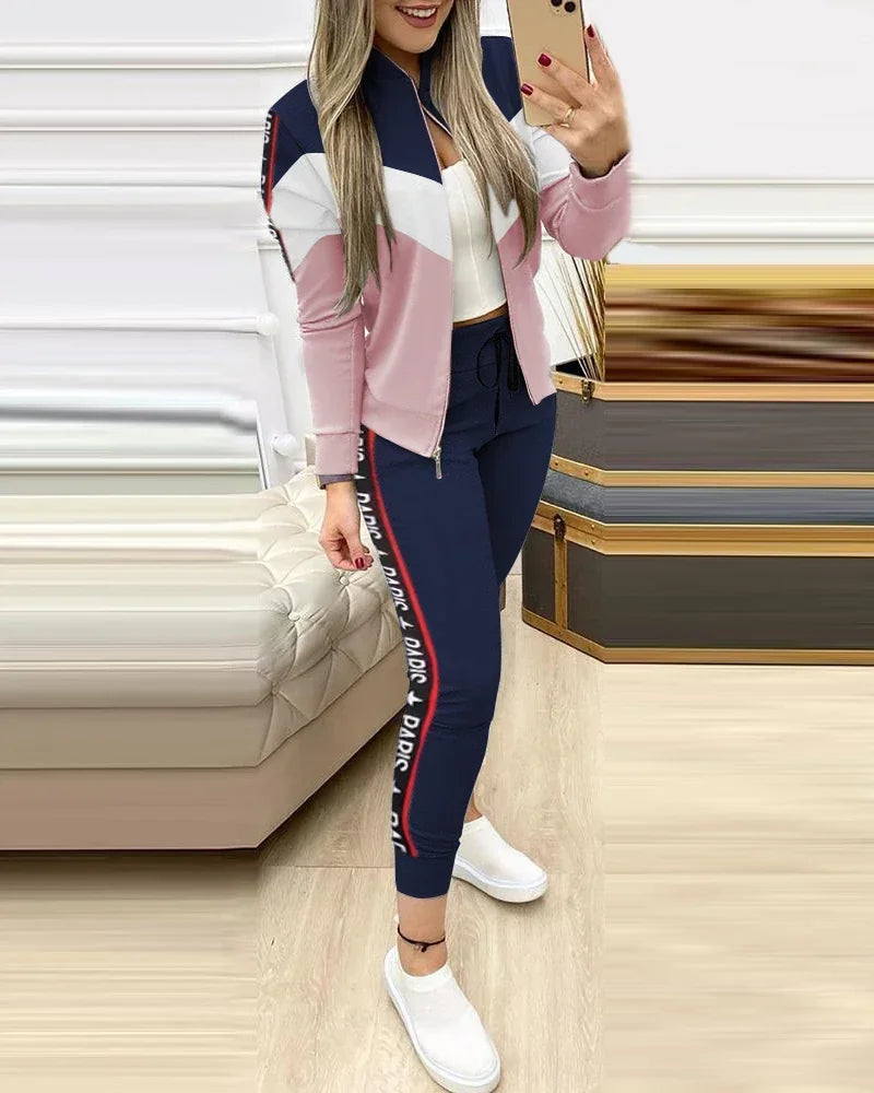 FiLiFiTi Women's Streetwear Sequined Zippered Tracksuit Set – Autumn/Winter 2023
