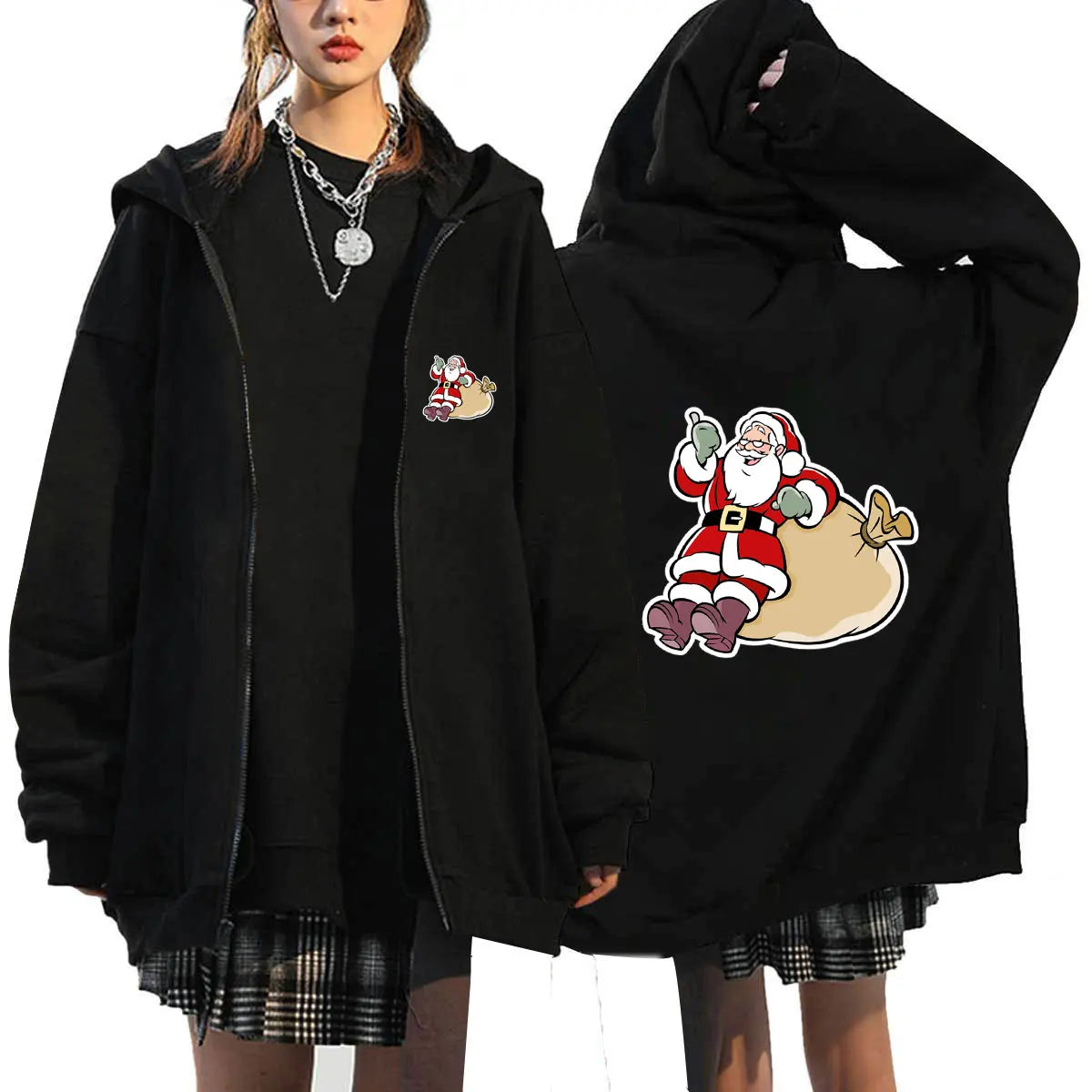 Women's Fleece Zip-Up Hoodie Sweatshirt - Sporty Style, Loose Fit, Autumn/Winter