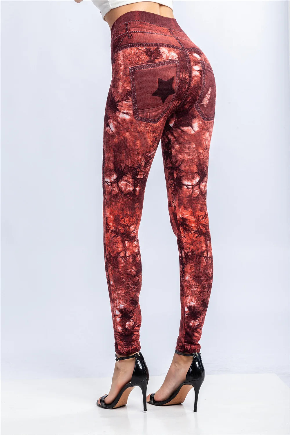 CUHAKCI Women's High-Waist Seamless Printed Leaf Leggings – Ankle-Length, Sexy Workout Gym Tights