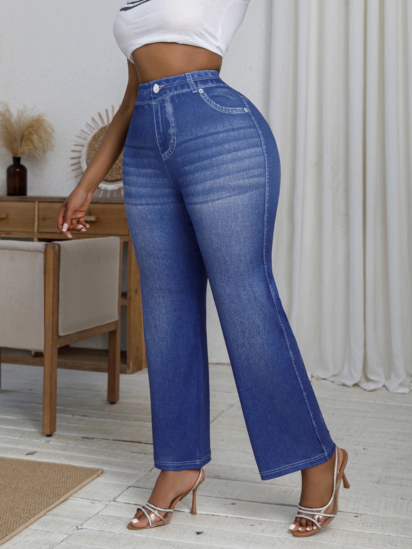 NoEnName_Null Women's Casual Knit Print Pants - Elastic Waist, Full Length, Loose Fit